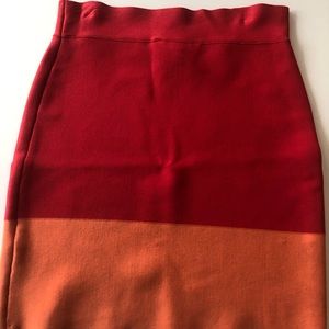 BCBG Max Azria Red and Orange Colorblock Bandage Skirt for going out size small
